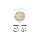 Drawgrow的英文字在上方中間是茁茁的LOGO是一朵小花下方式茁茁中文字